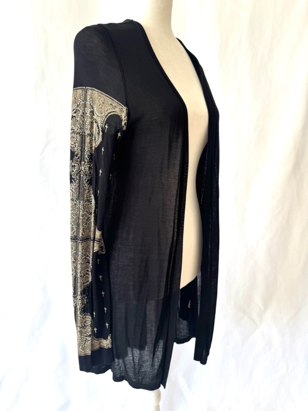 Vocal Black Sheer Embellished Cross Cardigan | Studded Gothic Boho Duster - Picture 4 of 11